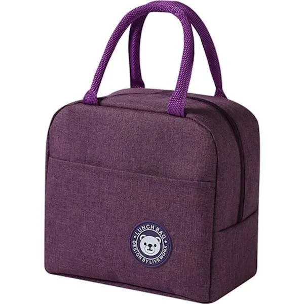 Liten kjølebag sammenleggbar, mini lunsjbag vanntett lunsjbag, piknikhåndveske isolert bag termisk bag, skolemateriell (lilla)
