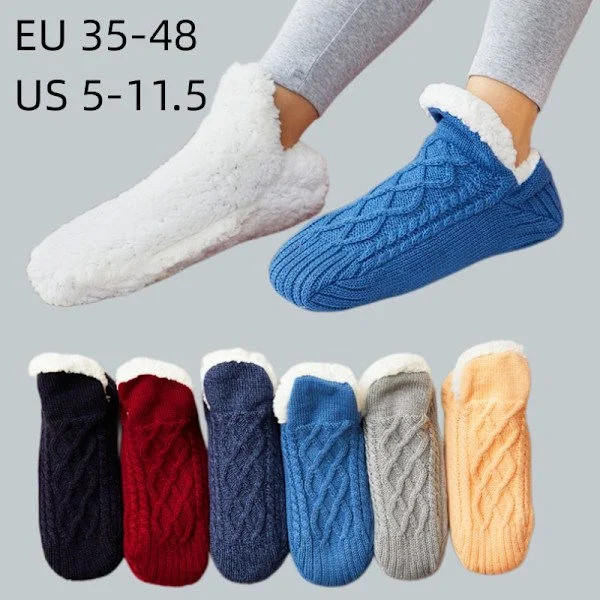 Damstickade toffelsockor, mysiga, fluffiga sockor, halkfria sockor, vinter inomhus, dubbla lager, sovrumssockor, Khaki L EU 43-45