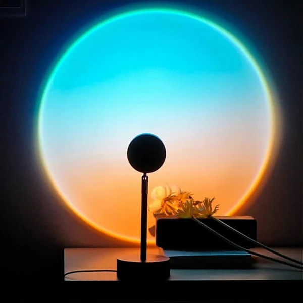 Balkwan Sunset Lamp Projection Rotation Rainbow Projection Lamp Led Romantic Visual Led Light Network Red Light with USB Modern Floor Stand Night Ligh