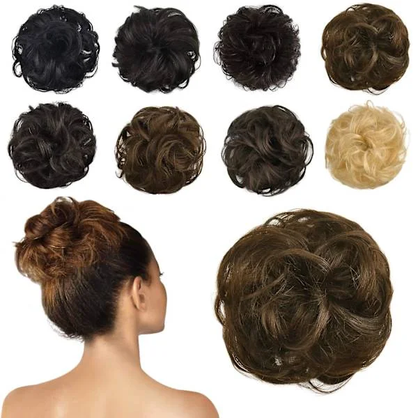 100 % ihmishiusten nutturapidennus, sotkuinen nuttura hiuslisäke kiharat hiusdonitsit chignon poninhännän pidennykset yhteensopivat naisten tyttöjen 