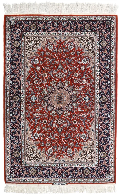 Oriental Isfahan Silk Warp Rug 110X165 Red/Grey (Wool, )