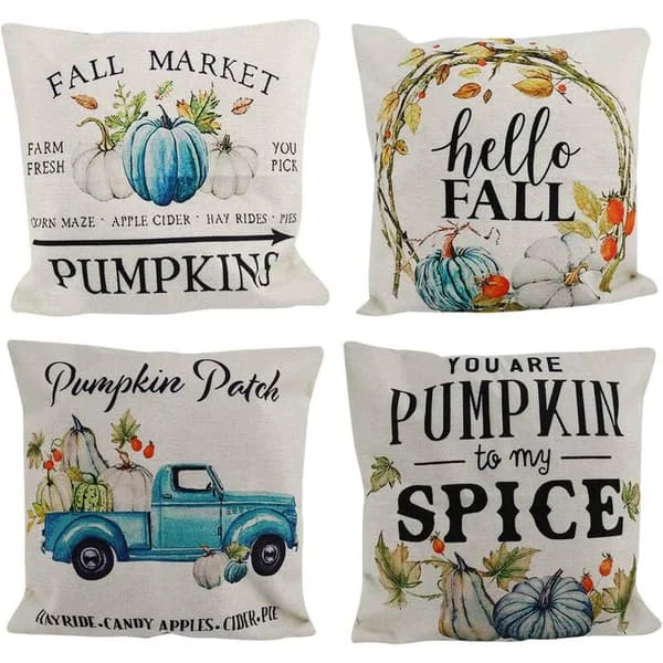 Autumn Pillow Covers 18X18 Inch Set of 4 Decorative Pillowcases Farmhouse Cushion Covers for Sofa Bed Home Decor