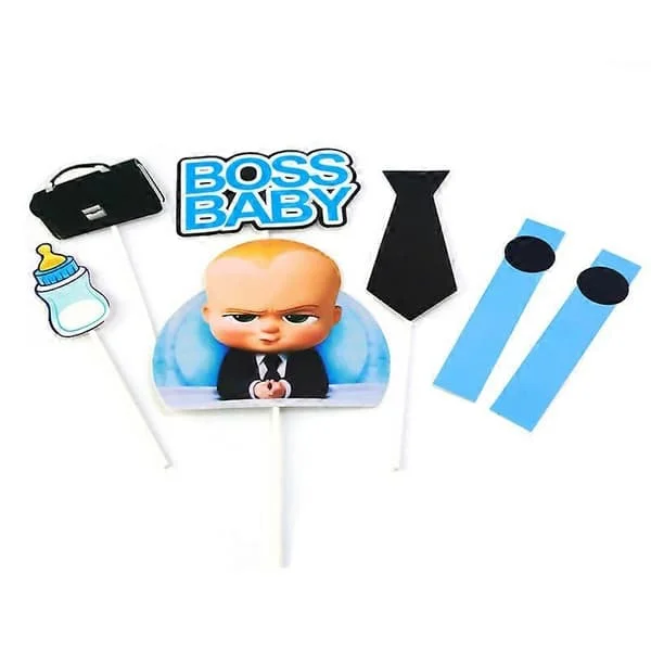 2 stk. tegneserie Boss Gratulerer med dagen kake topper Søte baby gutt cupcake toppers Baby Shower Gutter Barn Bursdagsfest Kake dekorasjoner
