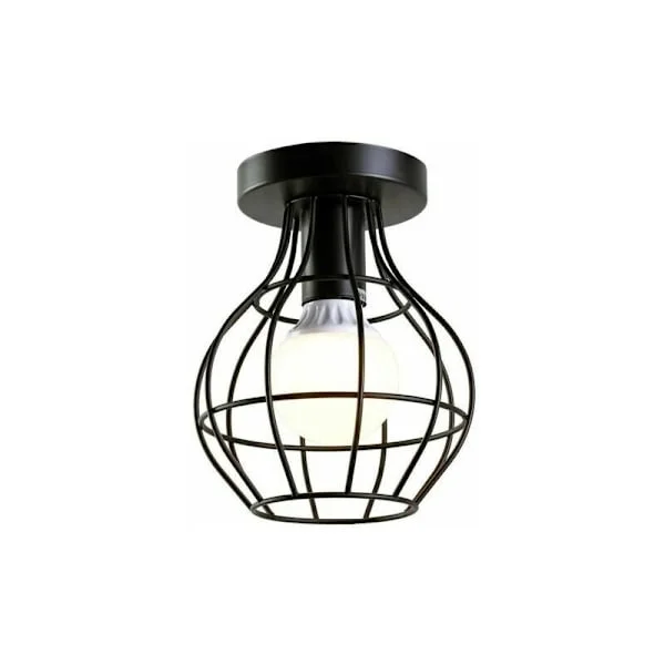 Cham Taklampe Industriell Svart Metallbur Jern Retro Skjerm Kandelaber - Svart