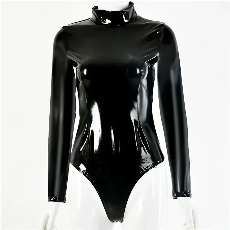 AliExpress - Faux Latex High Cut Sexy Langarm Body Wetlook Rollkragen PVC Catsuit Body Sculpting Bodystocking Shiny Cosplay Swisuit
