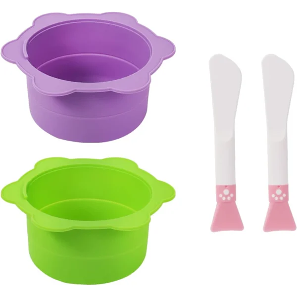 2 Pcs Wax Pot Liners, Flower Shaped Silicone Reusable Wax Warmer Pot with 2 Pcs Silicone Wax Spatulas Non-Stick Wax Heater Liners (Purple, Green)_tfrf