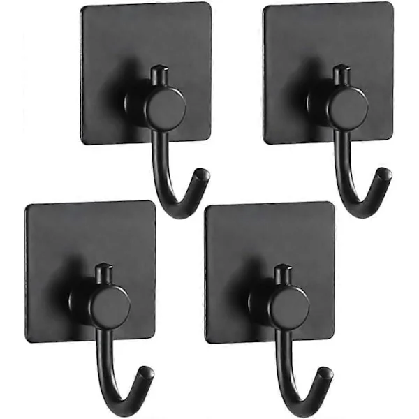 4-pack självhäftande krokar, badhanddukskrokar, väggmonterade klädkrokar, kökshall, klibbiga svarta krokar, badrockskrok för badrum, kök, hall över 