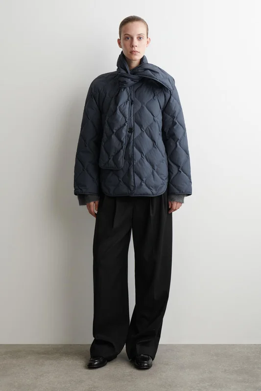 COS Scarf Detail Quilted Liner Jacket in Blue - Women