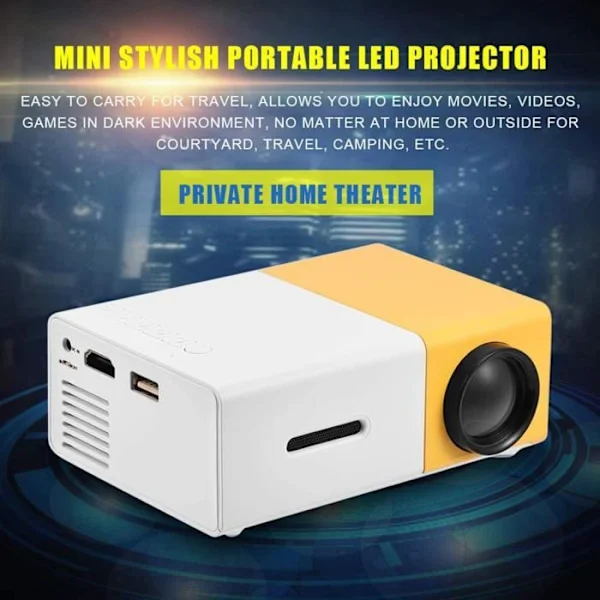 YOSOO Bärbar LED-projektor - Snygg Mini HD-hemmabio - HDMI, AV, USB - Vit/Gul