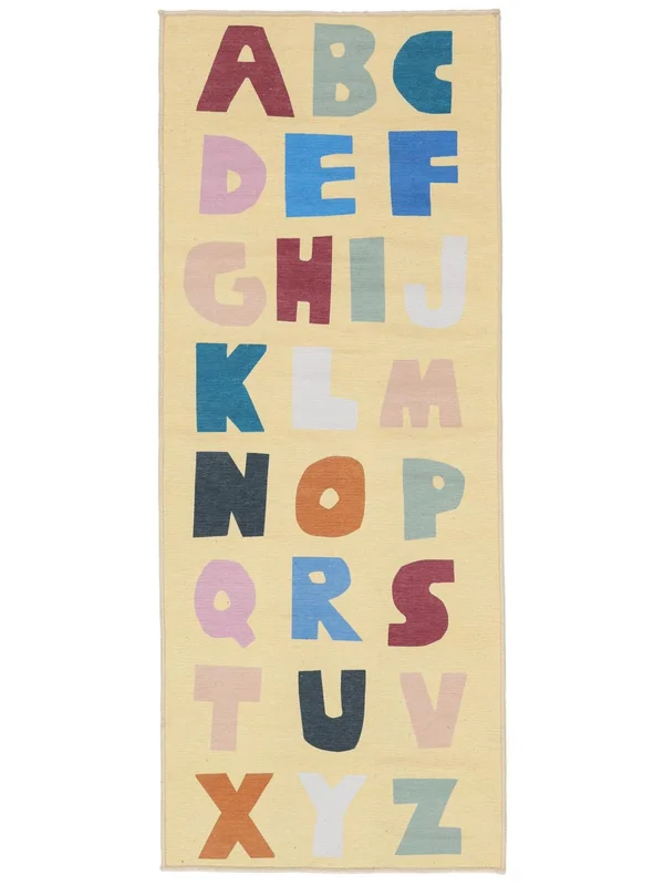 Alphabet Tappeto Bambini Lavable 80X200 Piccolo Giallo Chiaro/Multicolore Numero Passatoia Tappeti Cotone