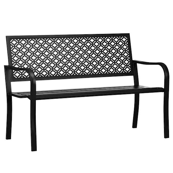 Aurinkoinen Teräksinen Puutarhapenkki, 2-Paikkainen Puistonpenkki Selkänojalla Ja Käsinojalla, Kukkakuvioinen Penkki, Max 240 Kg, Musta, 127 X 63 X 83