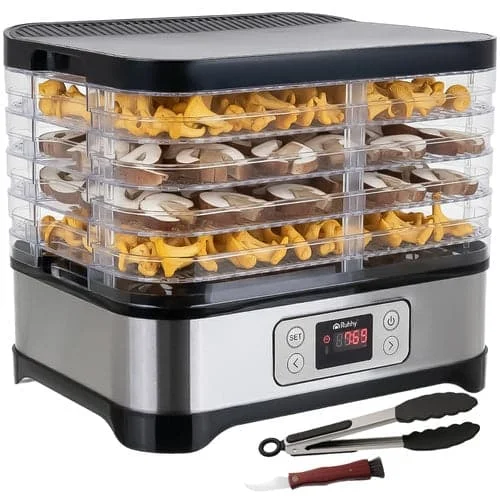 Svamp- och frukttork 10L 5 tråg 35-70°C timer 24h LCD rostfri