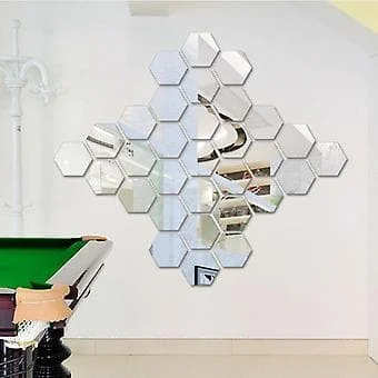 3D Mirror Wall Stickers Hexagon Vinyl Removable Decal Home Decor Art DIY 3 Sizes (46mm*40mm*23mm Mirror Silver)