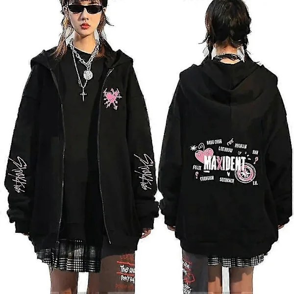Korean Fashion Stray Kids Maxident Vetoketjuhuppari Miesten Naisten Kardigan Vetoketjullinen Takki Hupparit Pariskunnat Rentoutunut Muoti Hiharipaita 