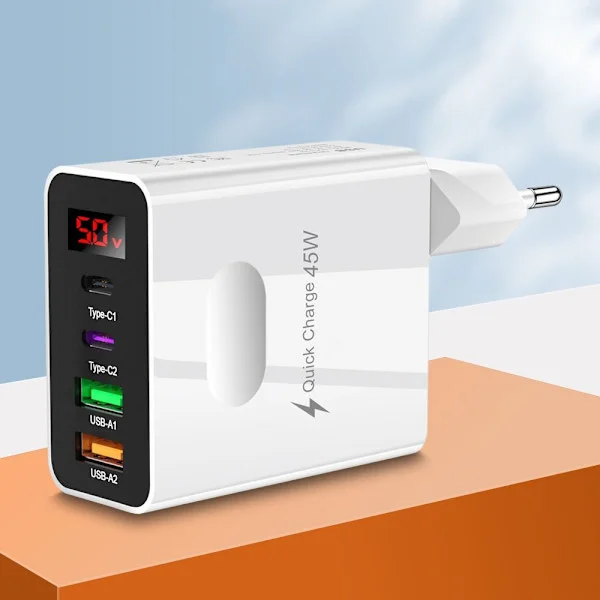 Mobiloplader Multi Port Opladerhoved HVIDT EU STIK EU STIK