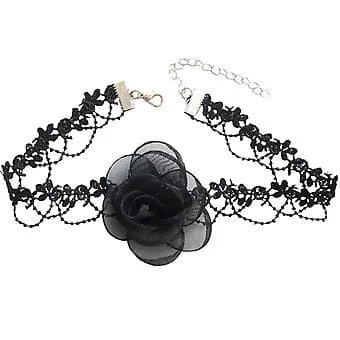 Sexy Neckband Necklace Cool Retro-Black Necklace Camellia Lace Choker Collar (A)