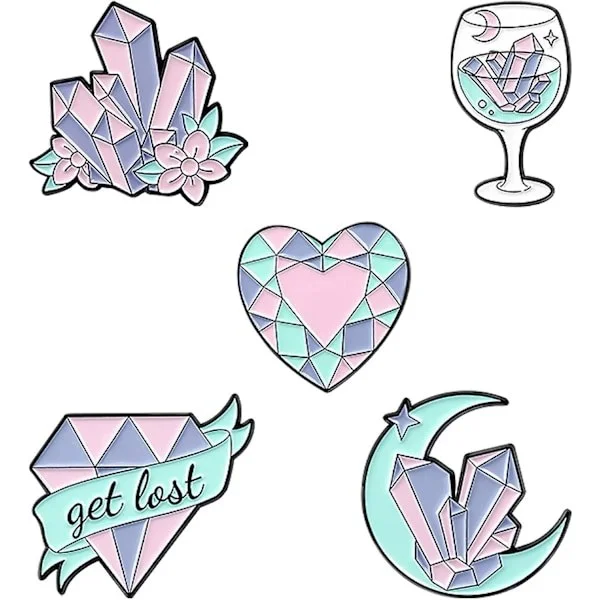 Klistermärken Set med 5 emalj knappnålar diamant kristall kluster måne vinglas stift för flickor gåva knappnålar tillbehör för ryggsäckar märken ha
