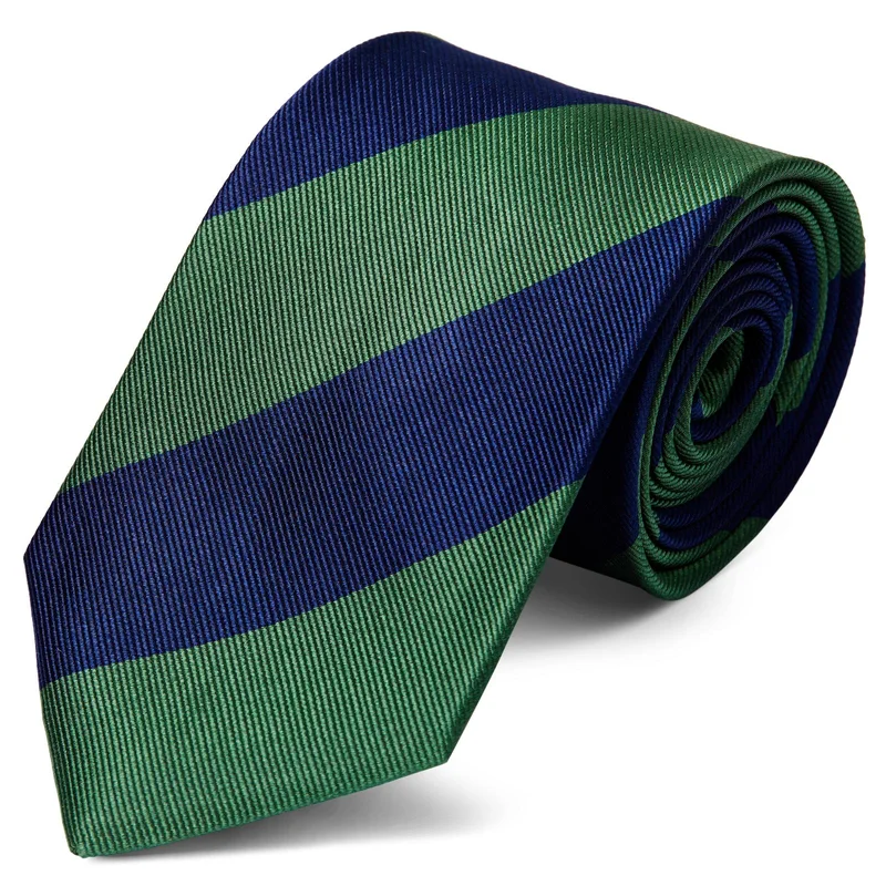 Cravatta verde e blu navy in seta da 8 cm con motivo a righe per uomini - Cravatte fantasia