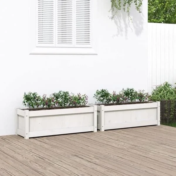 vidaXL Blomlådor 2 st, Höga Sängar, Blomlådor, Växtkrukor, Blomlådor Trädgård Patio Terrass, Vit Trä 837452