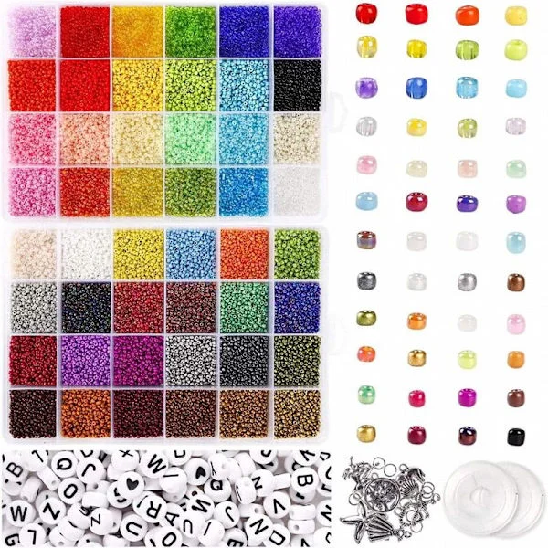 Frø-/Rocaillesperler Kiera Kit - KREA DIY Smykkesæt med forskellige perler - 35000 stk