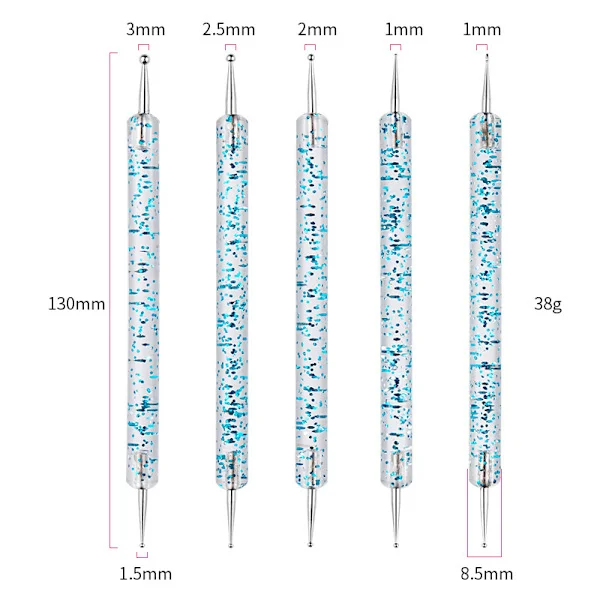Nagelkonstborstset Spiral Dotting Pen Rhinestone Pen Flower Dotting Pen Nagelborste Linjeborste Komplett verktygssats 5 blå