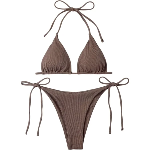 WJSM Dame Halterneck Tie Side Triangle Bikinisett Høy Skjæring 2 Delers Bikini Badetøy