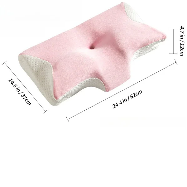 Viskoelastisk nackkudde, sammetstyg, ortopedisk kudde för nacksmärta (rosa)
