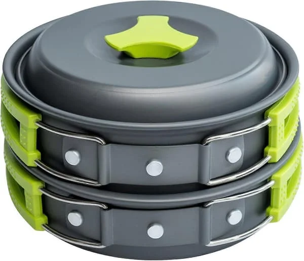 Camping Cookware Mess Kit - Backpacking Gear with Pots and Pans, Compatible with Portable Stove, Lightweight for Hiking and Outdoor Meals