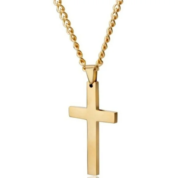 Men's Necklace with Cross Pendant - Gold Chain for Men 50 cm (Golden Cross) in Stainless Steel - Handmade Link - Birthday Gift for Him