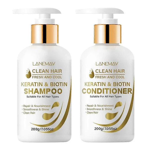 Keratin & Biotin Schampo och Balsam Set, Reparation & Näring, Släthet & Glans Rent Hår | För Torrt & Frissigt Hår | Återfuktande Behandling För