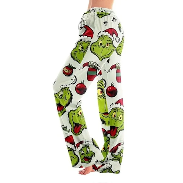 Grinch-pyjamahousut naisille, rennot kiristysnyörilliset housut joustavalla vyötäröllä, mukavat suorat löysät joogahousut armeijanvihreä XXL