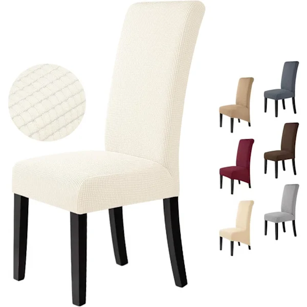 Chair Cover Set of 6 Stretch Chair Covers Dining Chair Covers Easy Care and Durable Jacquard Chair Covers-FA- Beige