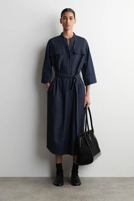 COS Femme Robe-Chemise Midi Workwear En Denim Dress in Bleu