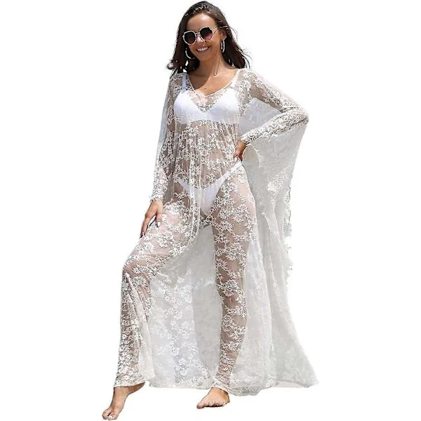 [LCS] Strandovertræk Boho Blonde Kimono Plus Size Bikini Kåbe Badedragt Til Kvinder Ensfarvet-MXBC