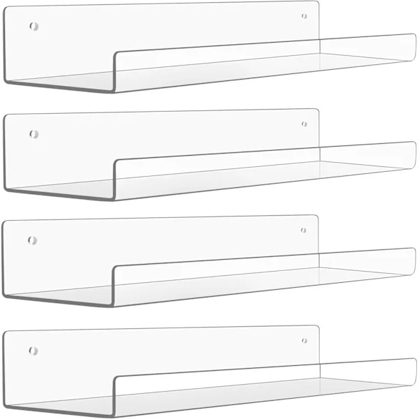 Transparenta Akryl Vägg Hyllor 380mm [4-pack] - Osynliga Hyllor för Böcker, Dekoration, Växter, Leksaker