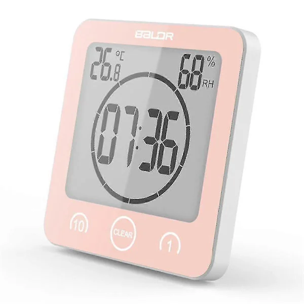 Badrumsklocka, Dusch Timer Alarm Digitala Klockor, Badrum Vattentät Kökstimer Klockor Med Termometer Hygrometer För Dusch Matlagning Smink rosa