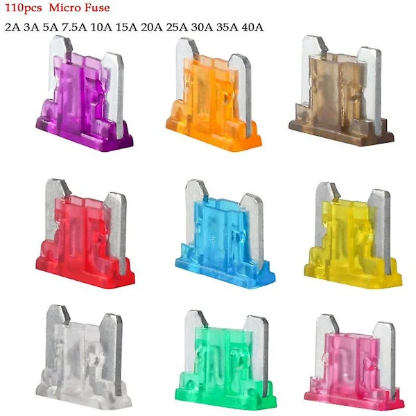 100 stk. Mikro Bilsikringer Automotive Bladtype Mini Sikringssortiment Bladsikringssæt 2a 3a 5a 7.5a 10a 15a 20a 25a 30a 35a 40a