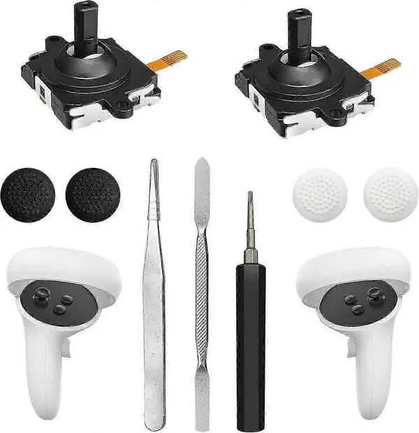 Joystick-udskiftningssæt til Oculus Quest 2 Controller (11 i én), Reparationssæt tilbehør til Meta Quest 2 Controller, Inkluderer 2 tommelfingerpinde,