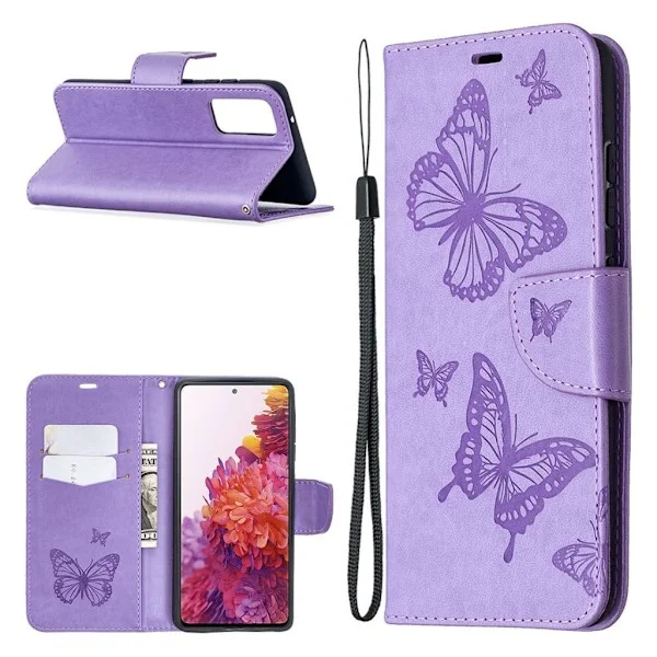 Butterfly Samsung Galaxy S20 FE 5G / Samsung Galaxy S20 FE nahkakotelo - Violetti