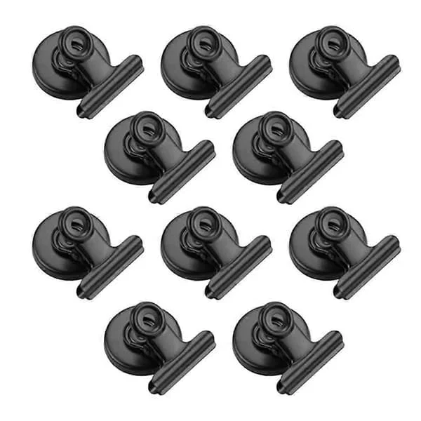 10 kraftiga magnetklämmor för kylskåp och frys, starka kylskåpsmagnetkrokar för kök och kontor - rostfritt stål, svart (10-pack)