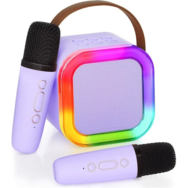 Karaokemaskin for barn og voksne, bærbar Bluetooth mini karaoke mikrofon sang høyttaler med 2 mikrofoner og lys, leker