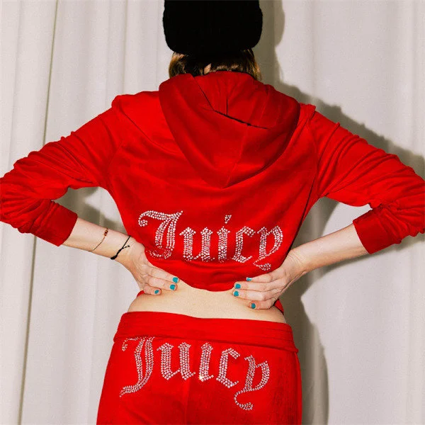 Fløyels Juicy Couture-joggedress for kvinner i to deler, rød rød L
