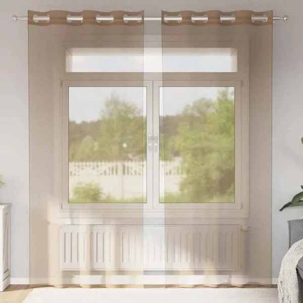 vidaXL Gardiner i voile med öljett 2 st ljusbruna, nätgardin, transparent gardin, fönster voile, behandling 4102128