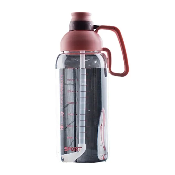 1800 ml vattenflaska, vattenkopp med stor kapacitet och sugrör, drickflaska, sportflaska, vattenflaska för sport, fitness, rosa