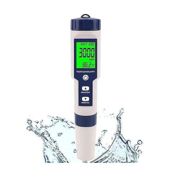 Pool Salt Tester, Digital Salinity Meter, Hög noggrannhet 5 i 1 Salinity Tester kompatibel med Salt Water,IP67