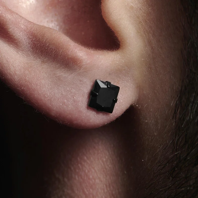 Lucid | 925 Sterling Silver Black 6mm Square Stud Earring for Men - Stud earrings