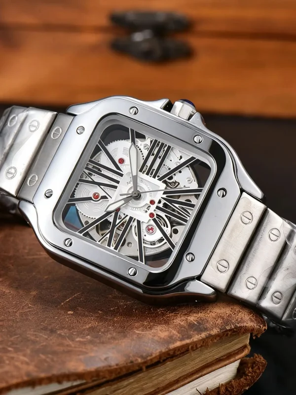 AliExpress - Montre automatique squelette carrée pour homme 904L, acier inoxydable argenté, montre-bracelet mécanique décontractée