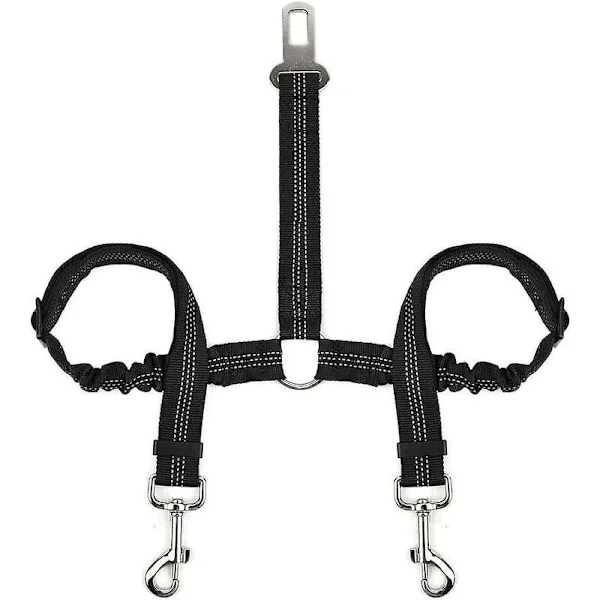 Dubbelt säkerhetsbälte för hund, justerbart dubbelt säkerhetsbälte för husdjur med elastisk bungee och reflekterande tejp No Ta