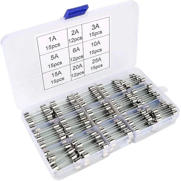 126 kpl lasiputkisulakkeita, 6 x 30 mm lasipatruunasulakkeet, nopeat autosulakkeet, nopeat lasiputkisulakkeet (amp 1