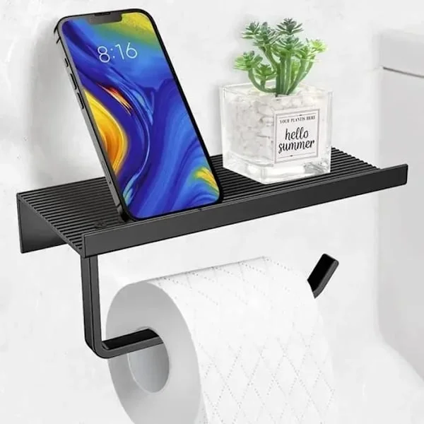 Toalettpappershållare, Aluminium WC-pappersstöd med rymliga hyllor för badrum